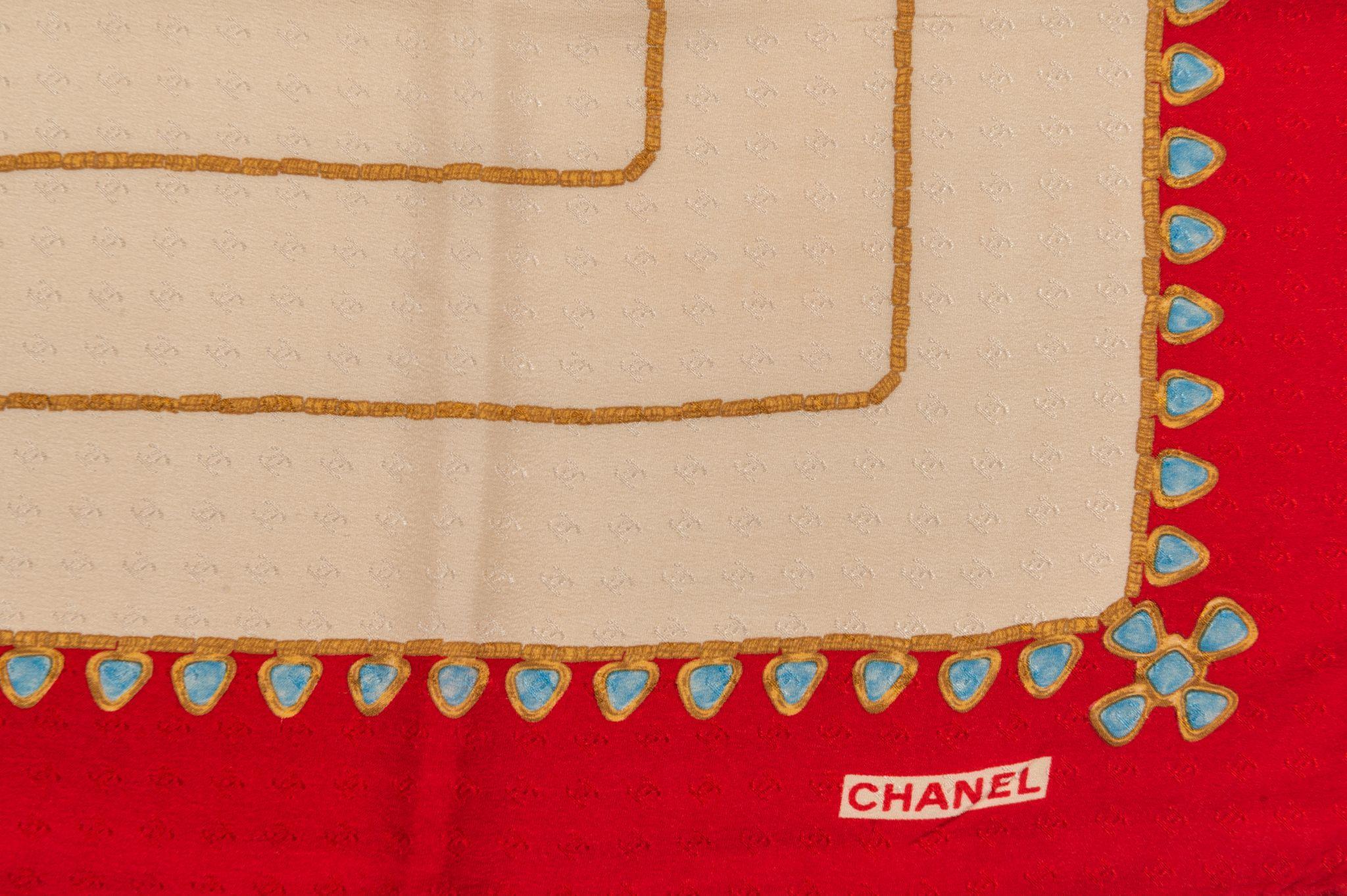 Women's Chanel Vintage Beige Silk Gripoix  Scarf For Sale