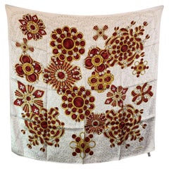 Chanel Vintage Beige Silk Scarf Gripoix Bijoux Jewels Print
