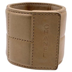 Chanel Vintage Beige Square Quilted Leather Wide Bracelet