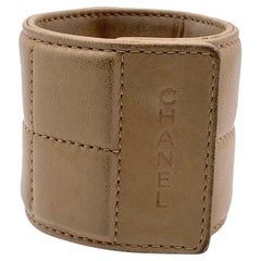 Chanel Vintage Beige Square Quilting Leather Wide Bracelet