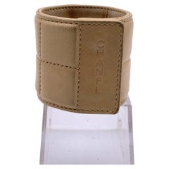 Chanel Vintage Beige Square Quilting Leather Wide Bracelet