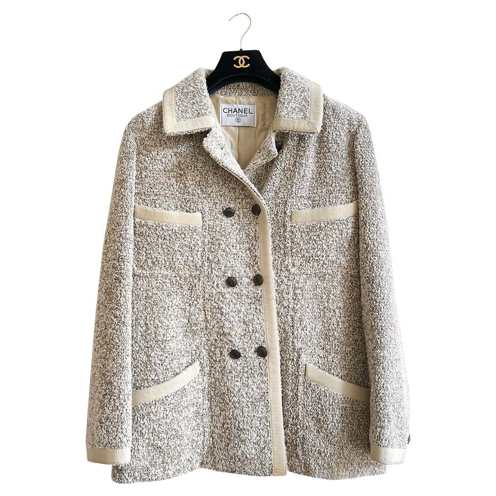 Chanel Vintage Beige Tweed Jacket, France, 1990s For Sale