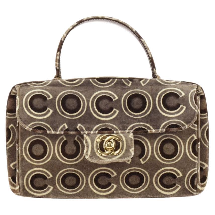 Chanel Vintage Beige Samt COCO Klassische Klappe Tasche Kelly Top Handle Satchel im Angebot