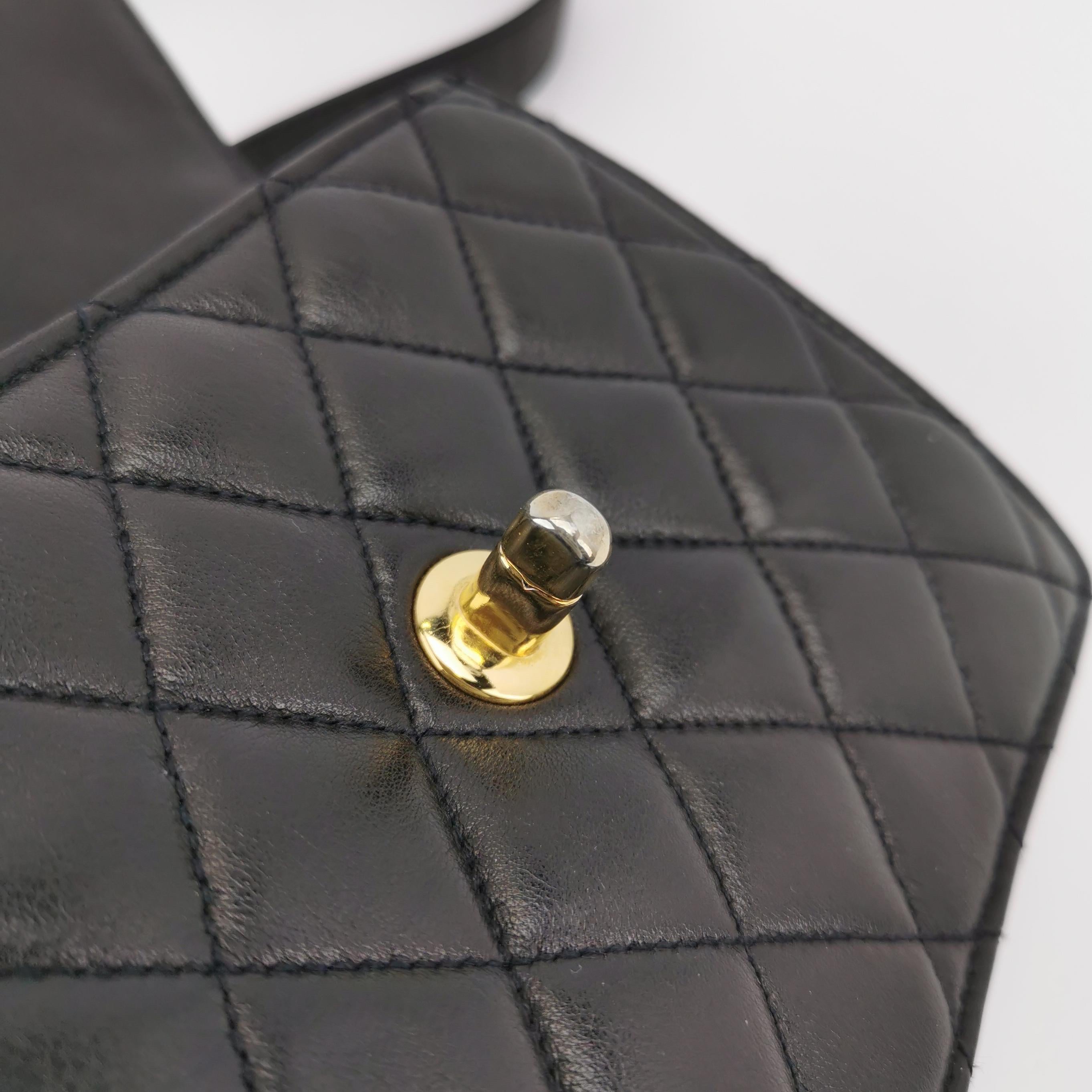 Chanel Vintage Belt Bag Mini Black Lambskin Leather Gold-tone Hardware For Sale 7