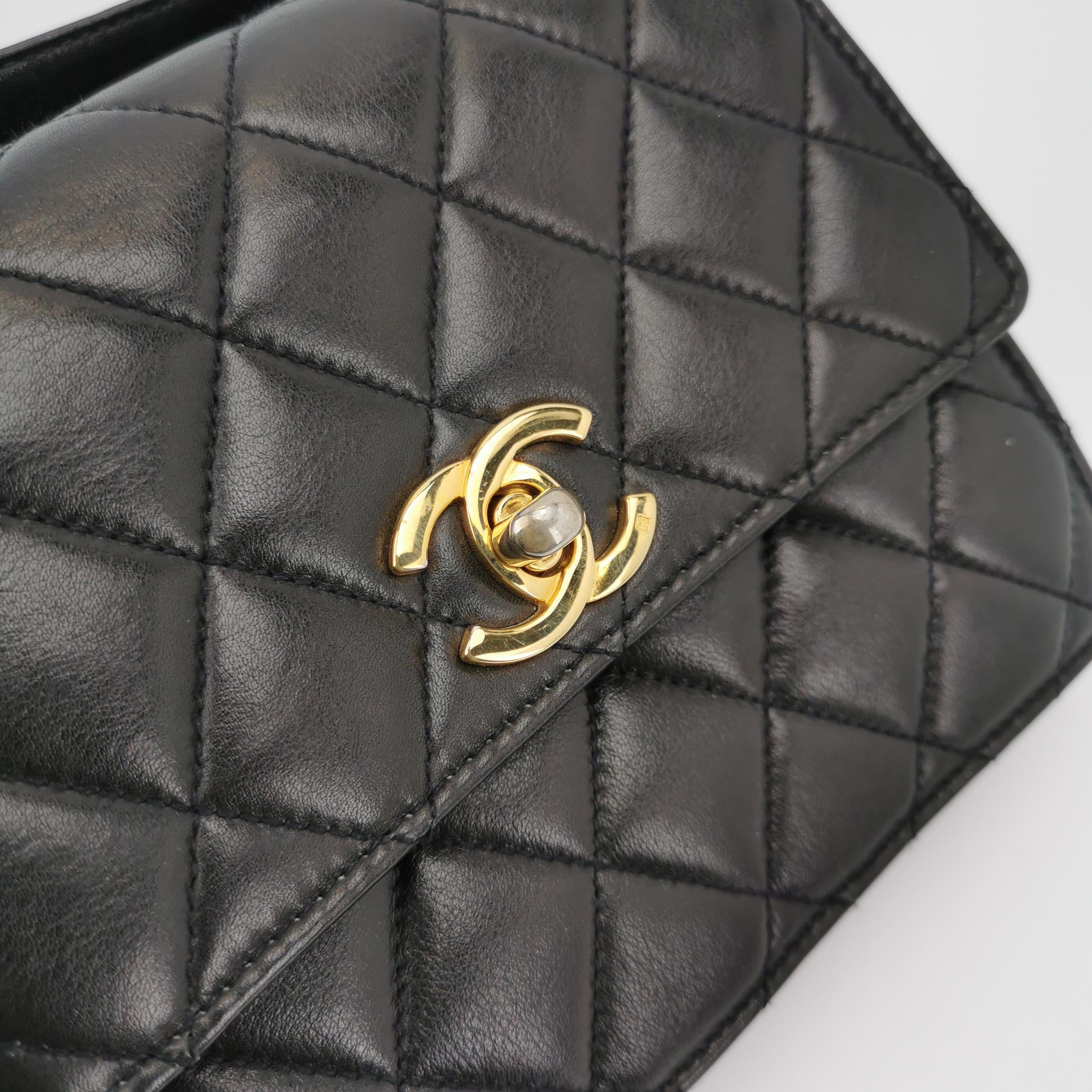 Chanel Vintage Belt Bag Mini Black Lambskin Leather Gold-tone Hardware For Sale 2