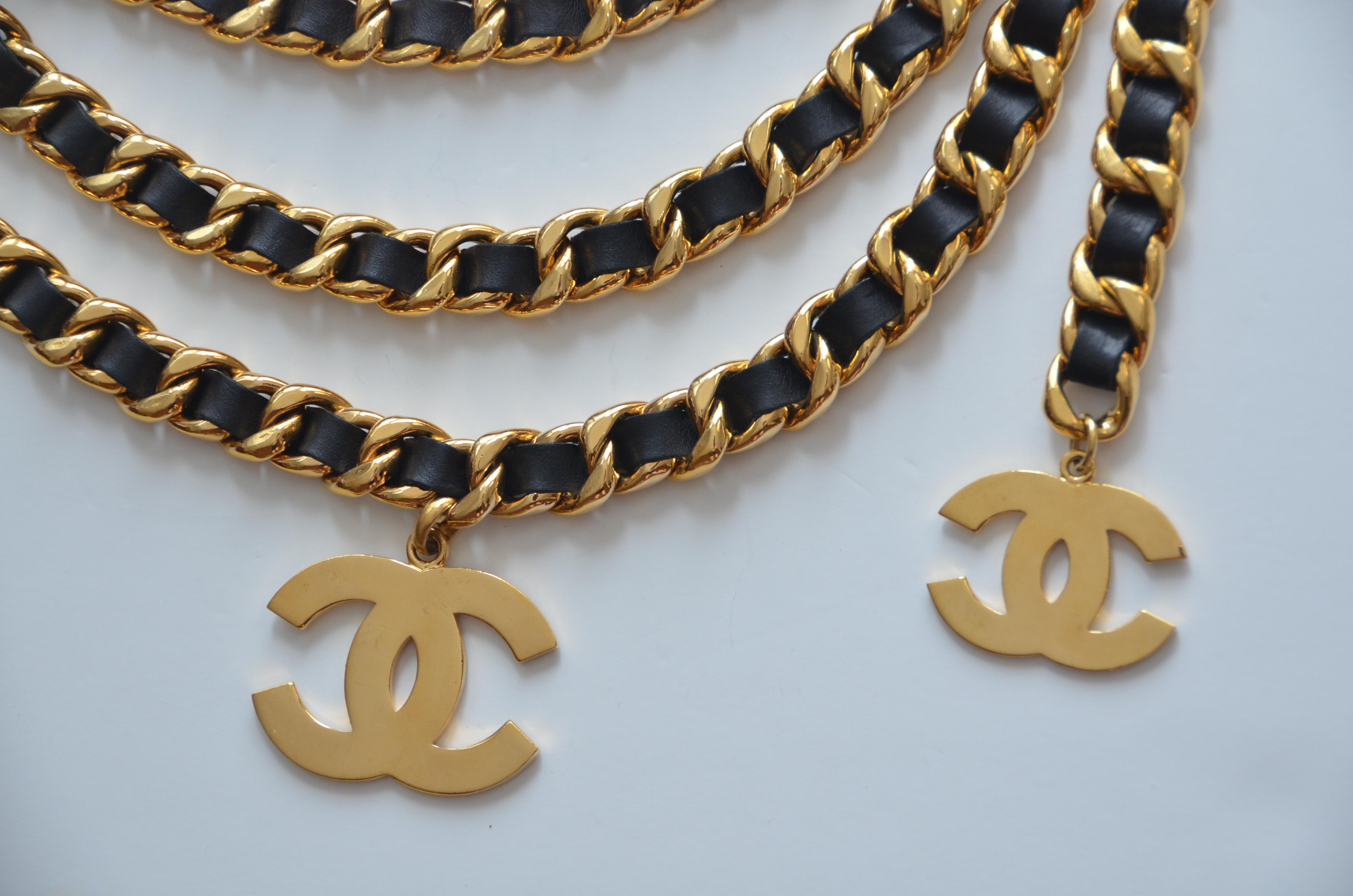 CHANEL Vintage Belt Double Chain With Large CC     Mint 1