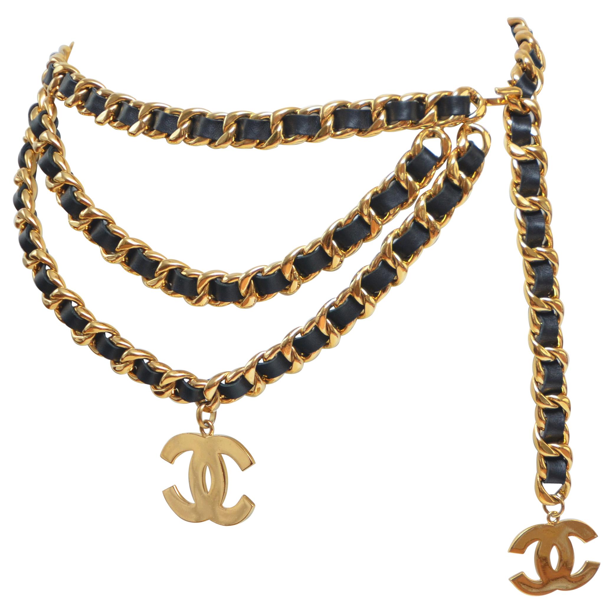 CHANEL Vintage Belt Double Chain With Large CC Mint at 1stDibs