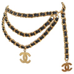 CHANEL Vintage Belt Double Chain With Large CC     Mint