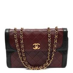 Chanel Vintage Bicolor Burgundy Black Lambskin Flap Bag
