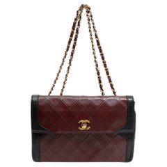 Chanel Vintage Bicolor Burgundy Black Lambskin Flap Bag