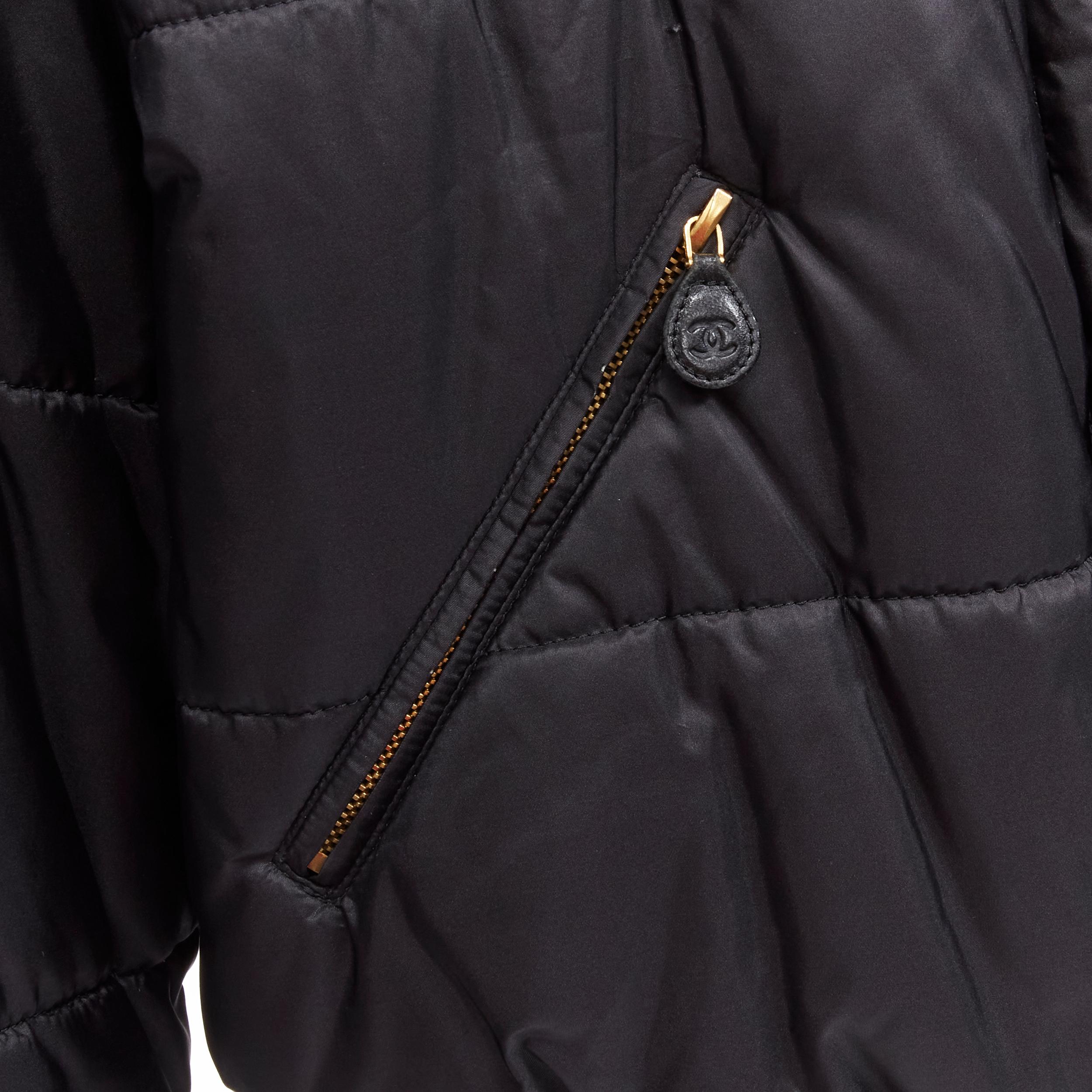 CHANEL vintage black 100% silk gold CC logo button cropped bomber jacket FR40 L 5