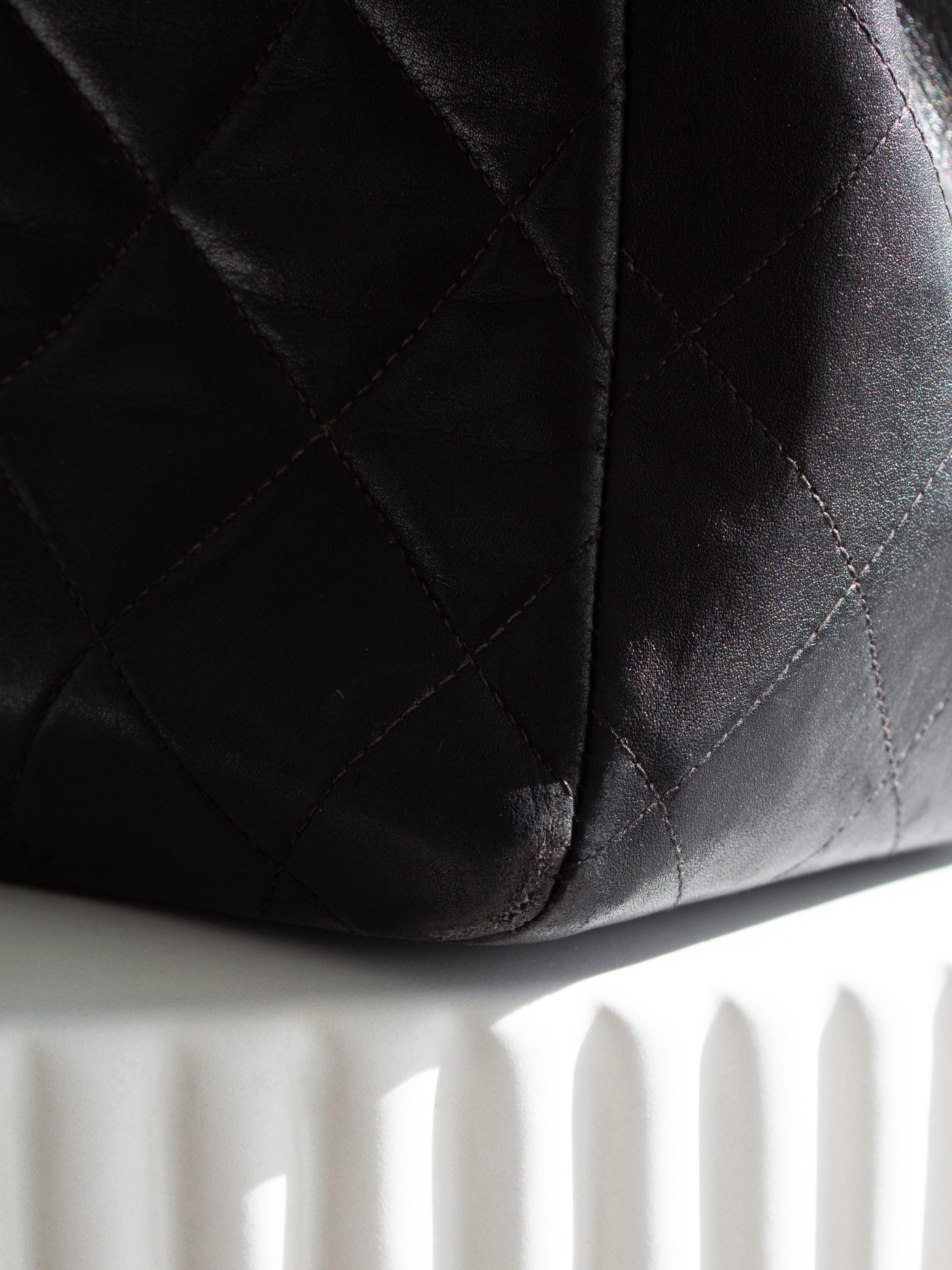 Chanel Vintage Black 24K Gold Quilted Lambskin Jumbo XL Maxi Classic Flap Bag For Sale 6