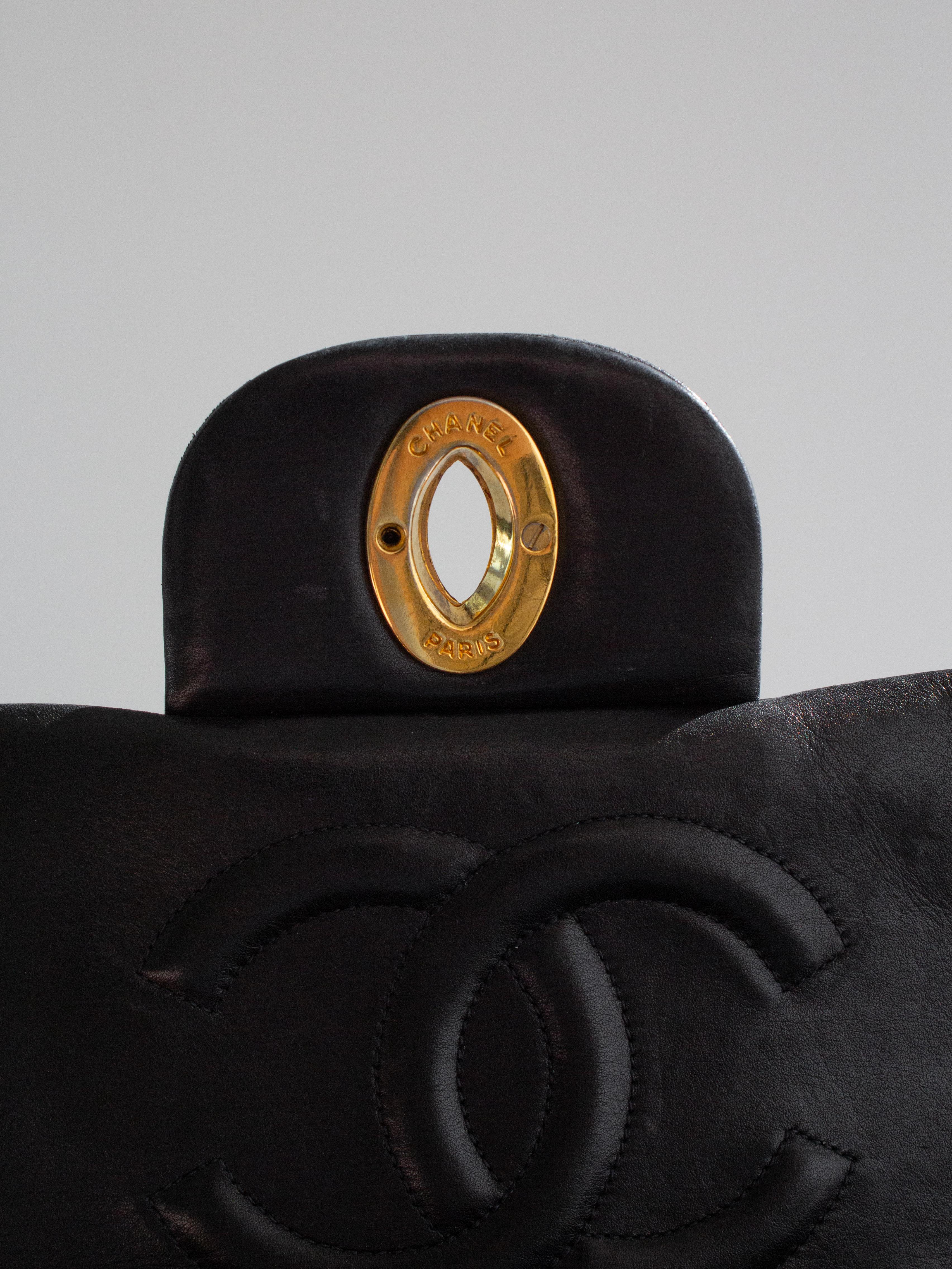 Chanel Vintage Black 24K Gold Quilted Lambskin Jumbo XL Maxi Classic Flap Bag For Sale 10