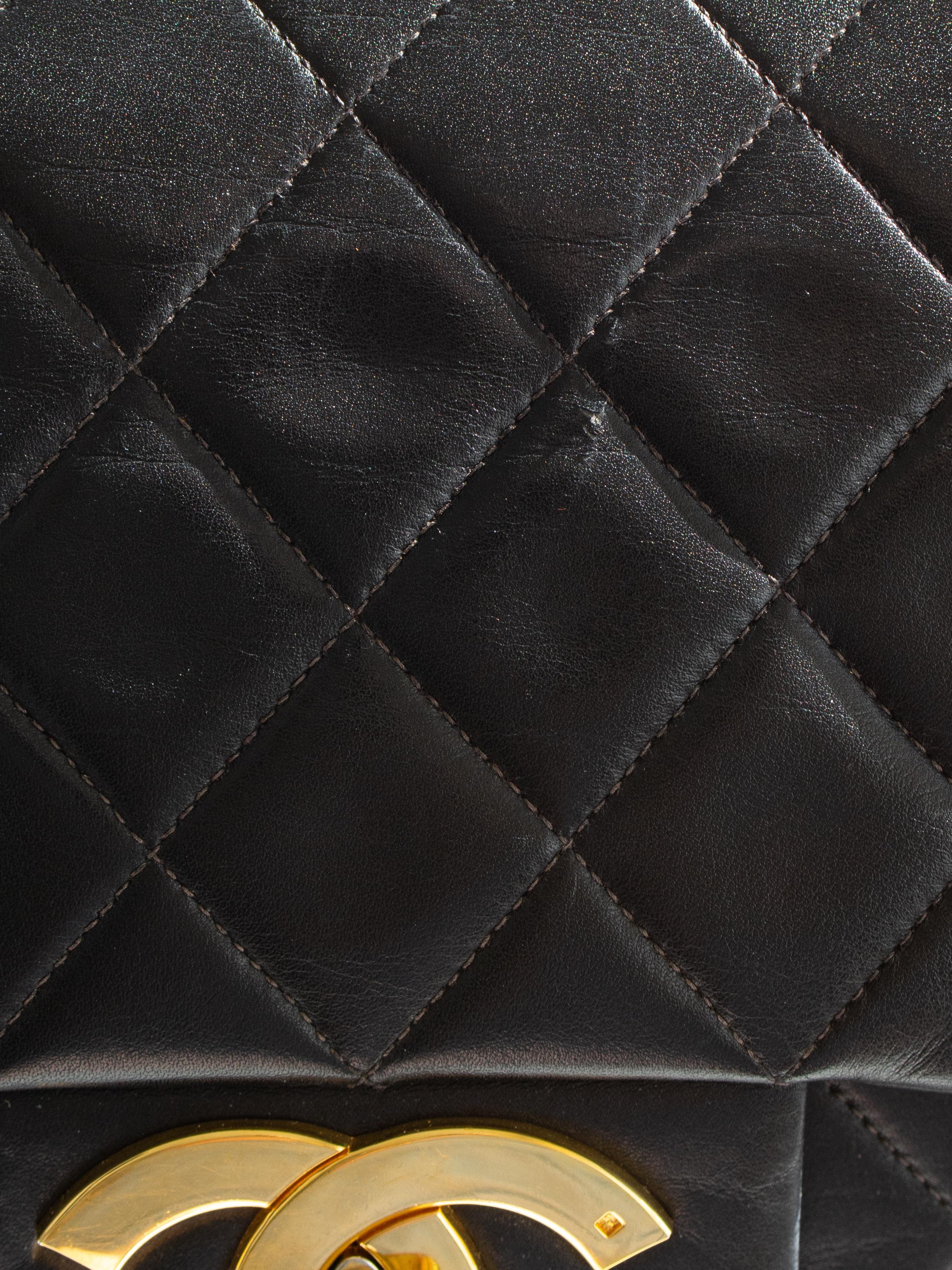 Chanel Vintage Black 24K Gold Quilted Lambskin Jumbo XL Maxi Classic Flap Bag For Sale 5
