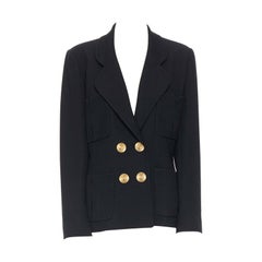 CHANEL vintage black 4 pockets gold four leaf clover round edge blazer jacket