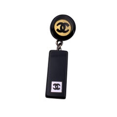Chanel Vintage Black and Golden CC Logo Drop Pierced Earrings