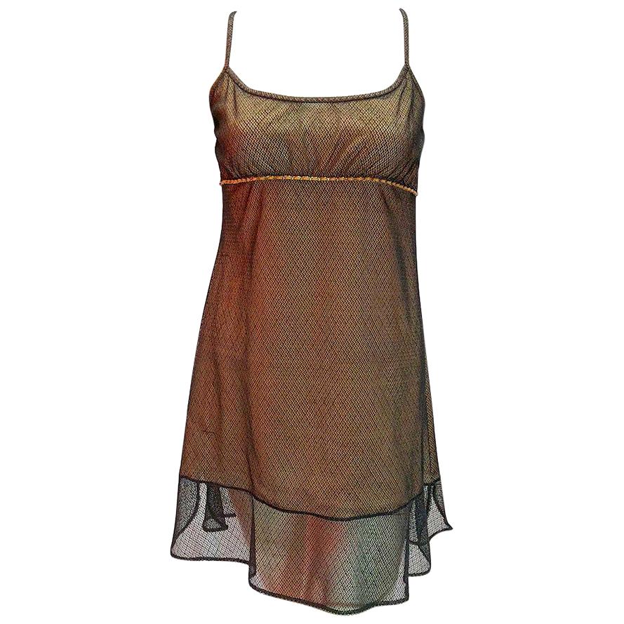 Chanel Vintage Black and Nude Slip Dress With Mesh Overlay