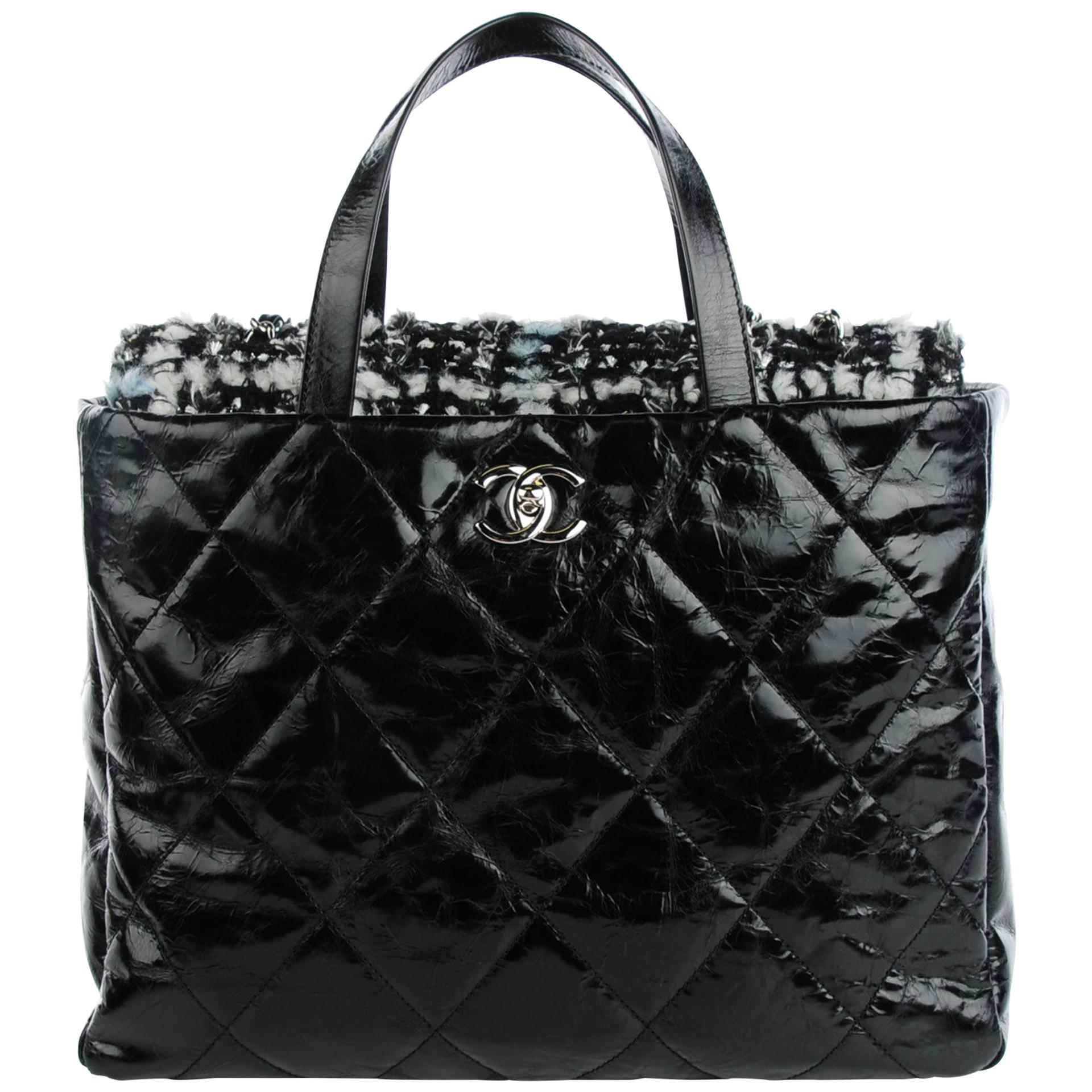 Chanel Limited Edition Soho Glazed Calfskin Quilted Tweed Flight Travel Tote Bag