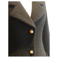 CHANEL Vintage Black Bouclé Wool CC Logo Buttons Jacket Suit 1993