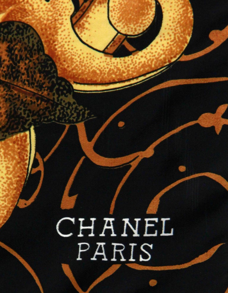 Chanel Vintage Black/Brown Sunflower Print CC 90cm Silk Scarf at 1stDibs