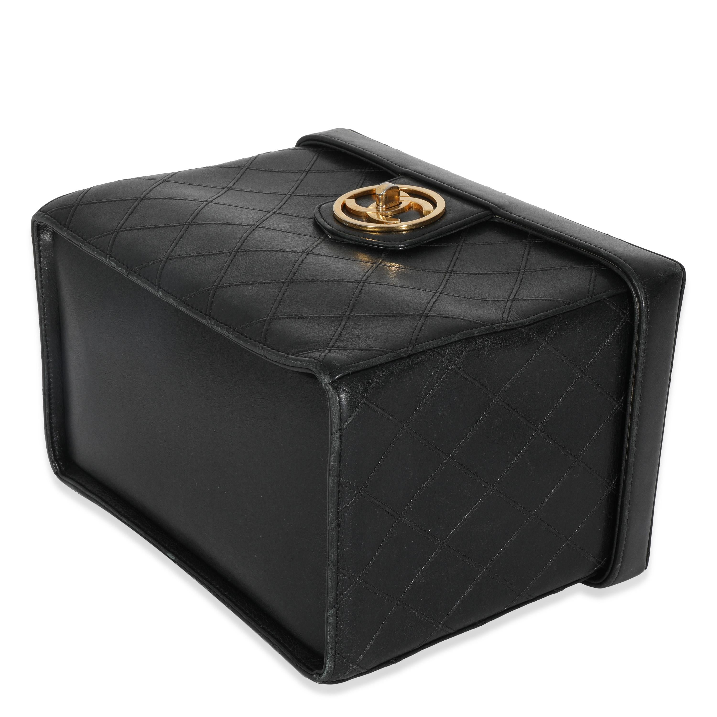 Chanel Vintage Black Calfskin Double Stitch CC Vanity Case For Sale 1
