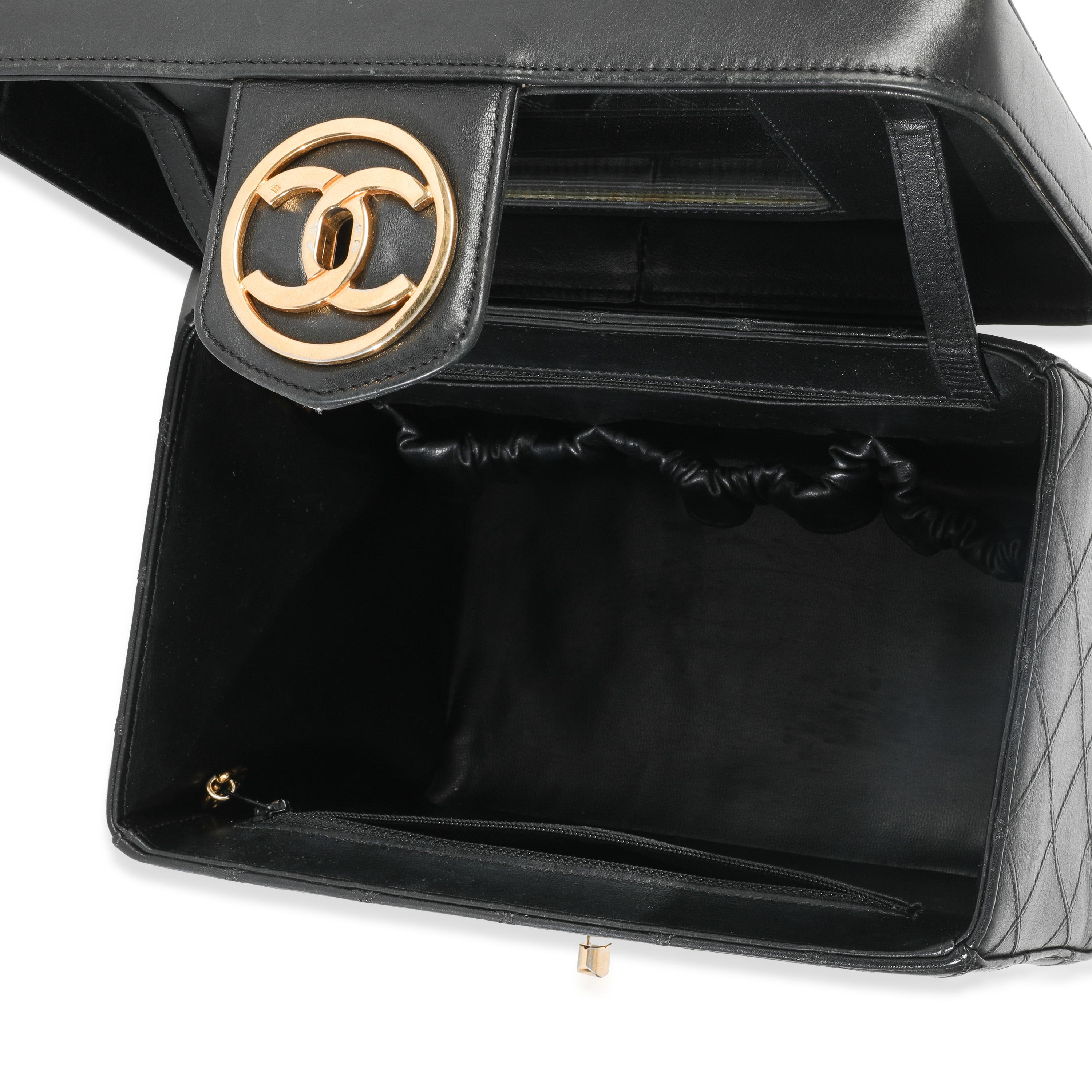 Chanel Vintage Black Calfskin Double Stitch CC Vanity Case For Sale 2
