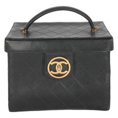 Chanel Vintage Black Calfskin Double Stitch CC Vanity Case