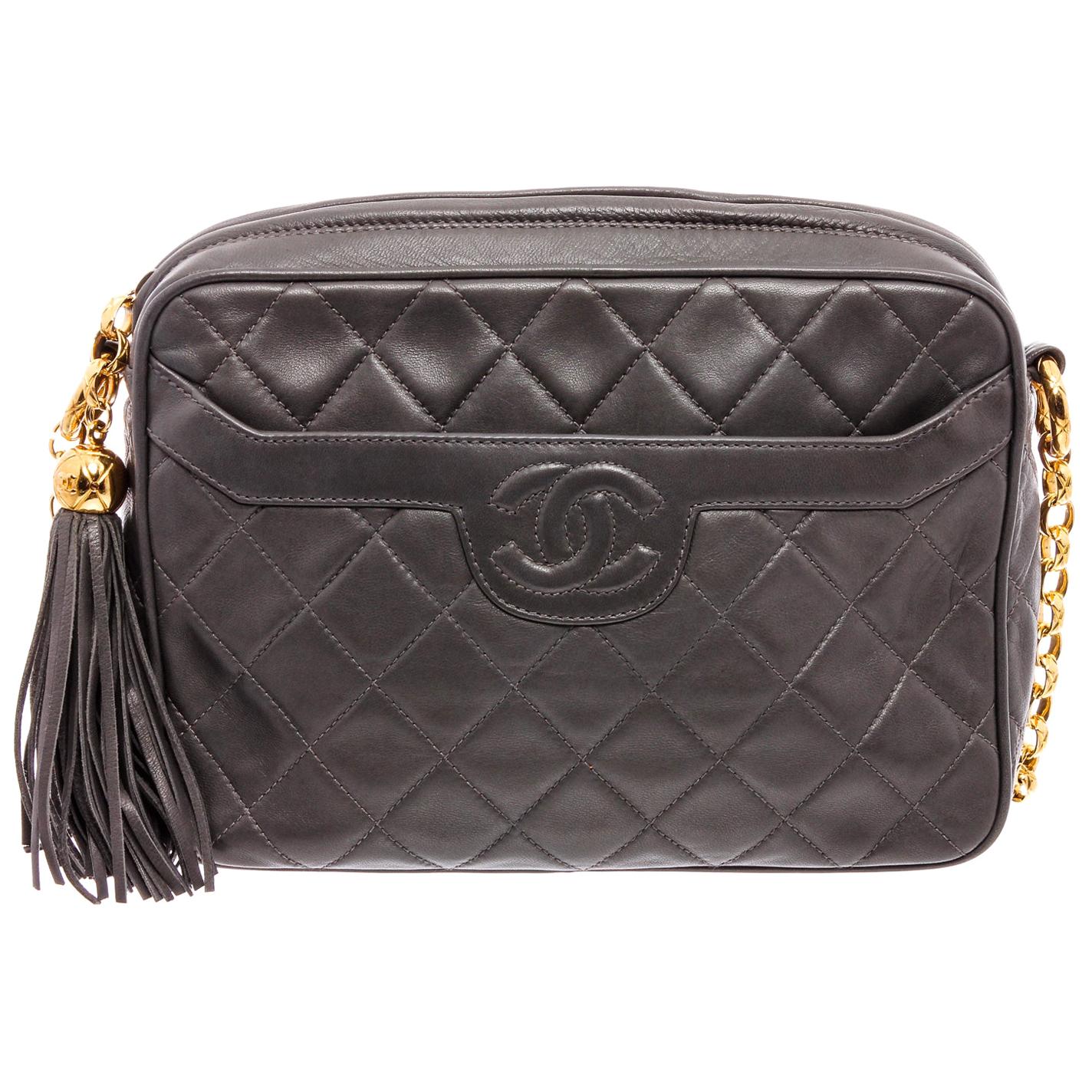 Chanel Vintage Black Calfskin Leather CC Camera Bag