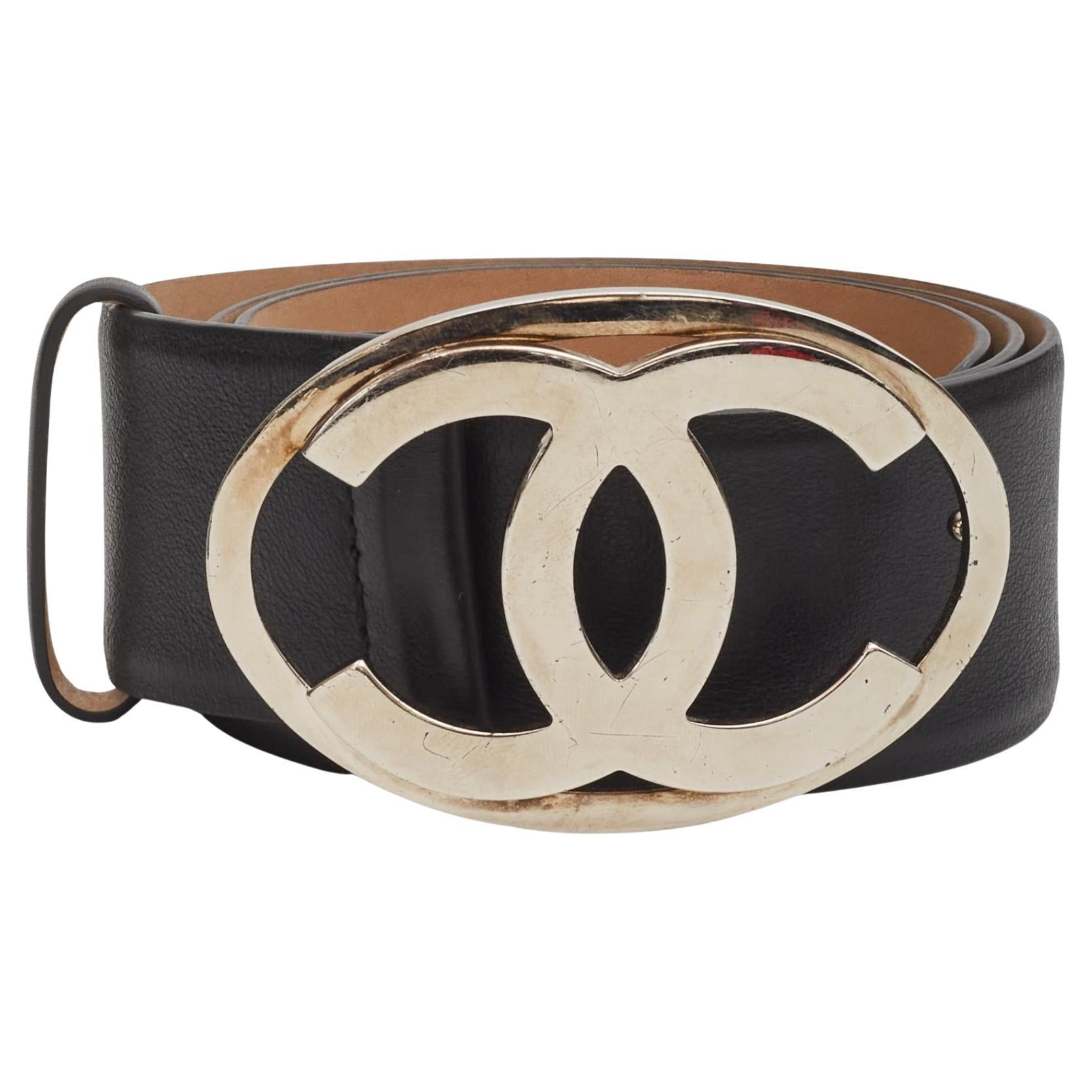 Chanel Vintage Black Calfskin Sliver CC Buckle Belt (75/30) 2012 For Sale