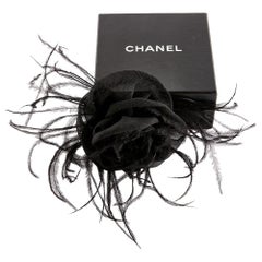 Chanel Vintage Black Camelia Pin  Brooch