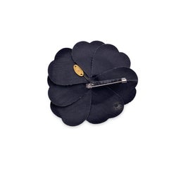 Chanel Vintage Black Canvas Camelia Flower Camellia Pin Brooch