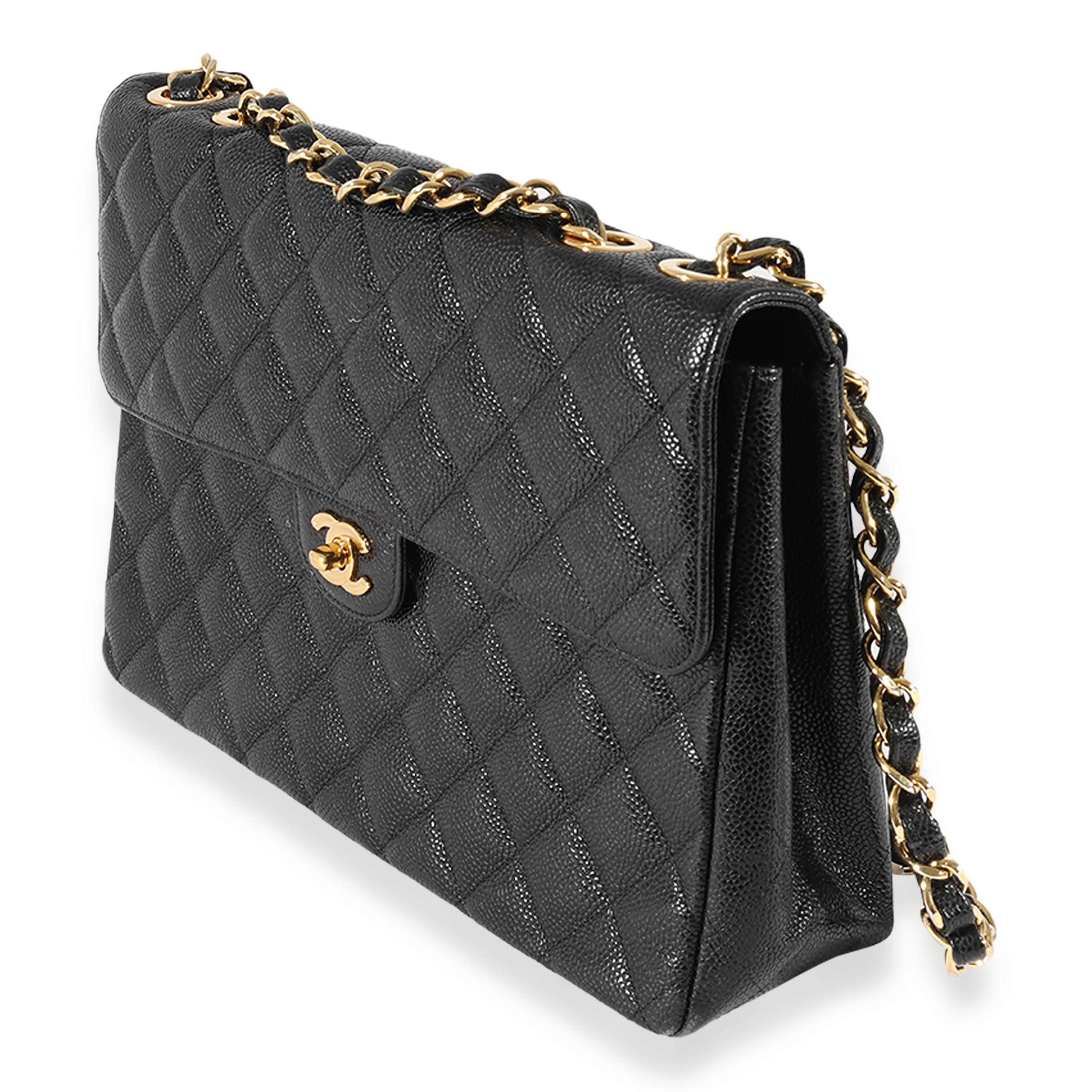Chanel Vintage Black Caviar 24K Jumbo Classic Flap In Excellent Condition In New York, NY