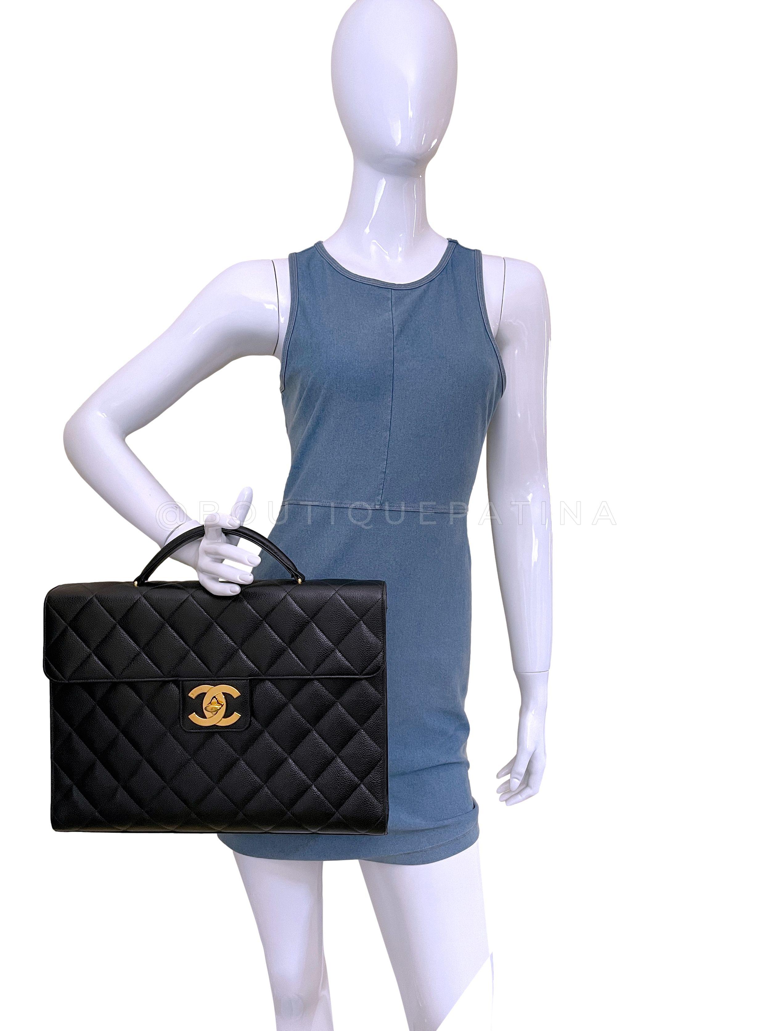 Chanel Vintage Black Caviar Briefcase Tote Bag 24k GHW 64896 For Sale 10