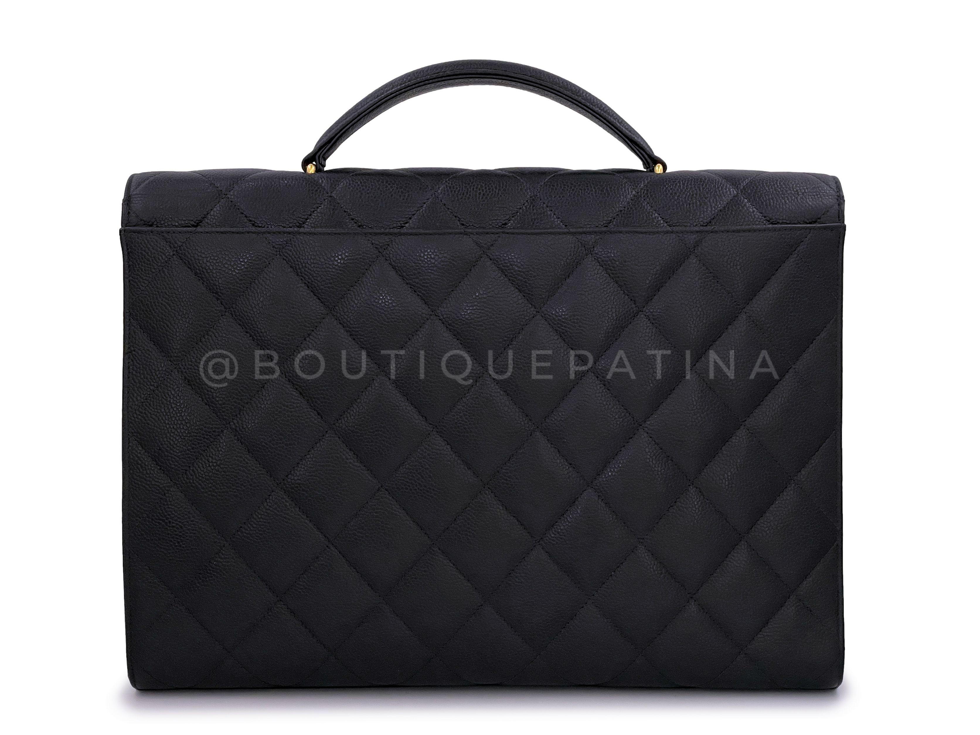 Women's or Men's Chanel Vintage Black Caviar Briefcase Tote Bag 24k GHW 64896 For Sale