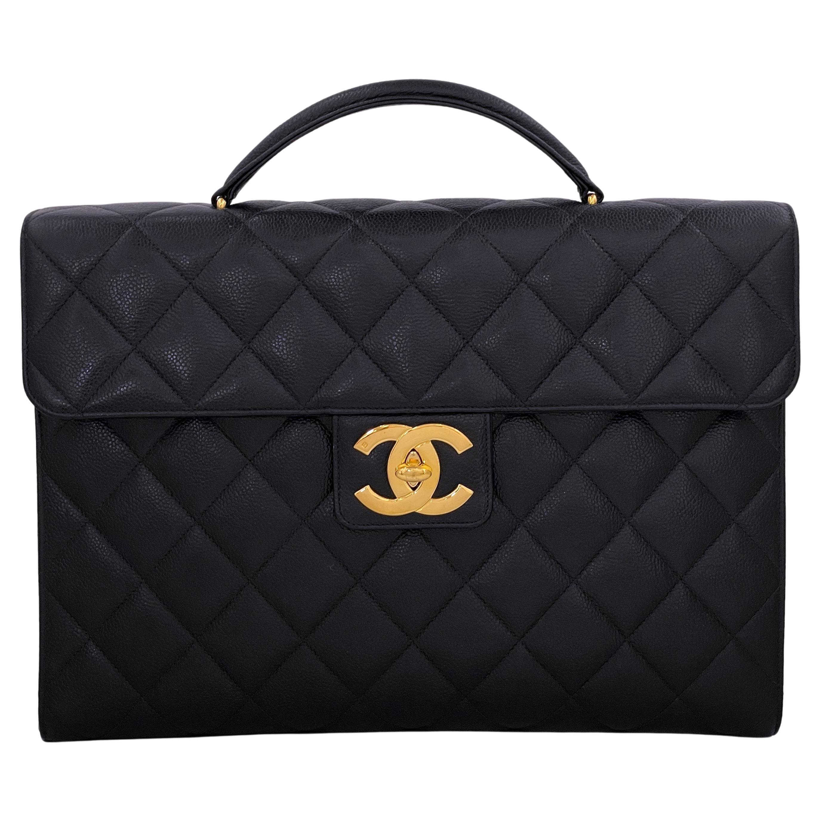 Chanel Vintage Black Caviar Briefcase Tote Bag 24k GHW 64896 For Sale