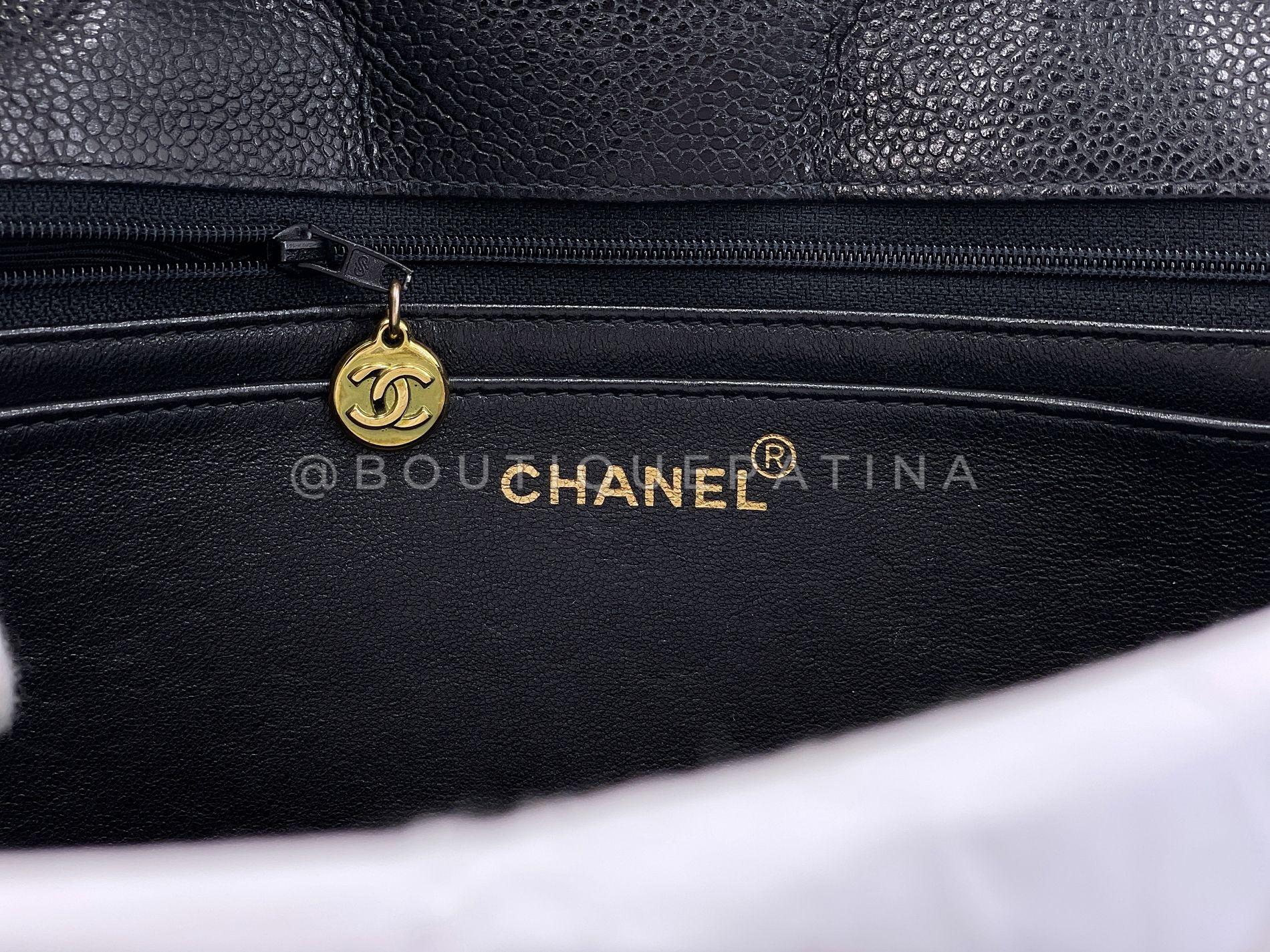 Chanel Vintage Black Caviar Jumbo Classic Flap Bag 24k GHW Mademoiselle 68613 For Sale 7