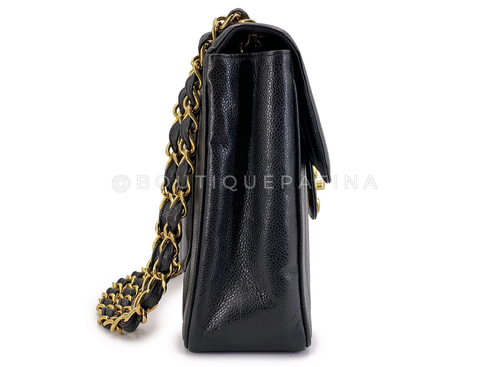 Women's Chanel Vintage Black Caviar Jumbo Classic Flap Bag 24k GHW Mademoiselle 68613 For Sale