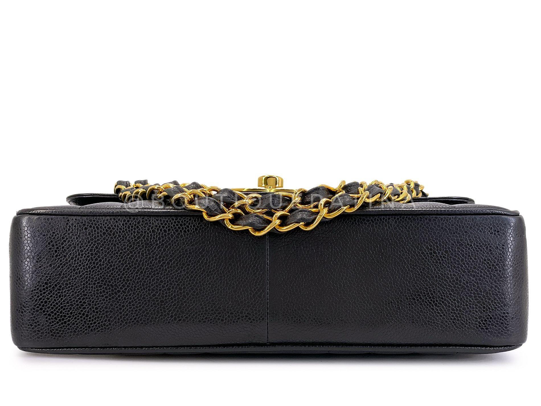 Chanel Vintage Black Caviar Jumbo Classic Flap Bag 24k GHW Mademoiselle 68613 For Sale 2