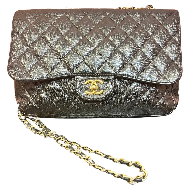 Chanel Vintage Black Caviar Jumbo Flap Bag For Sale at 1stDibs