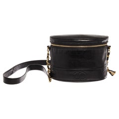 Chanel Vintage Black Caviar Leather CC Logo Box Shoulder Bag