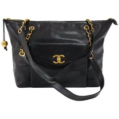 Chanel Vintage Black Caviar Leather Large Tote Bag