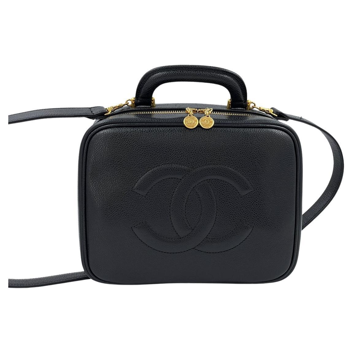 Chanel Vintage Black Caviar Lunch Box Vanity Timeless Logo Bag 64215