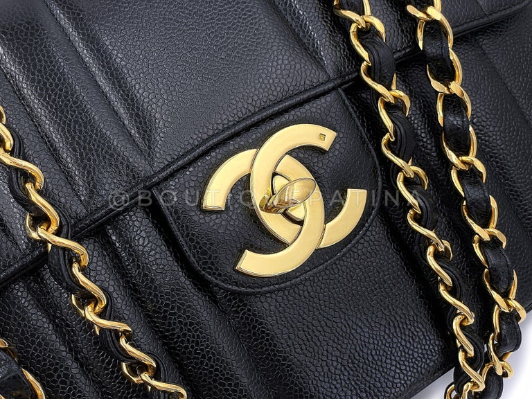 Chanel Vintage Black Caviar Mademoiselle Jumbo Classic Flap Bag