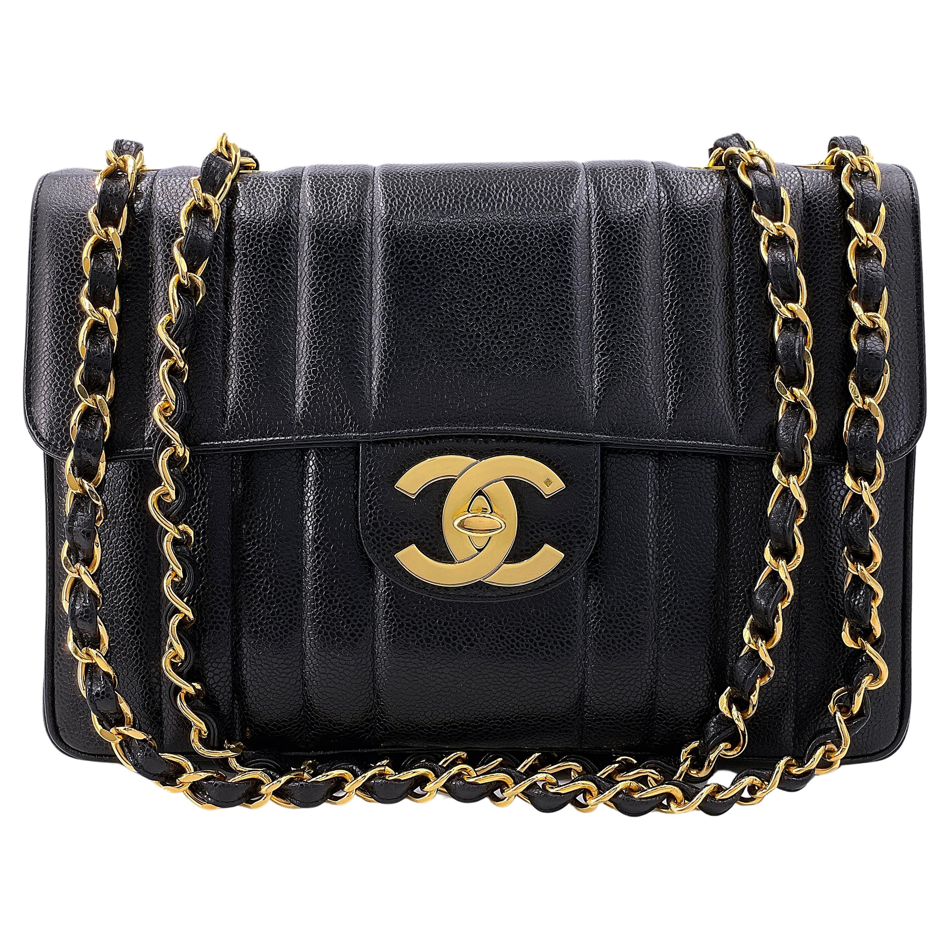Chanel Vintage Black Caviar Mademoiselle Jumbo Classic Flap