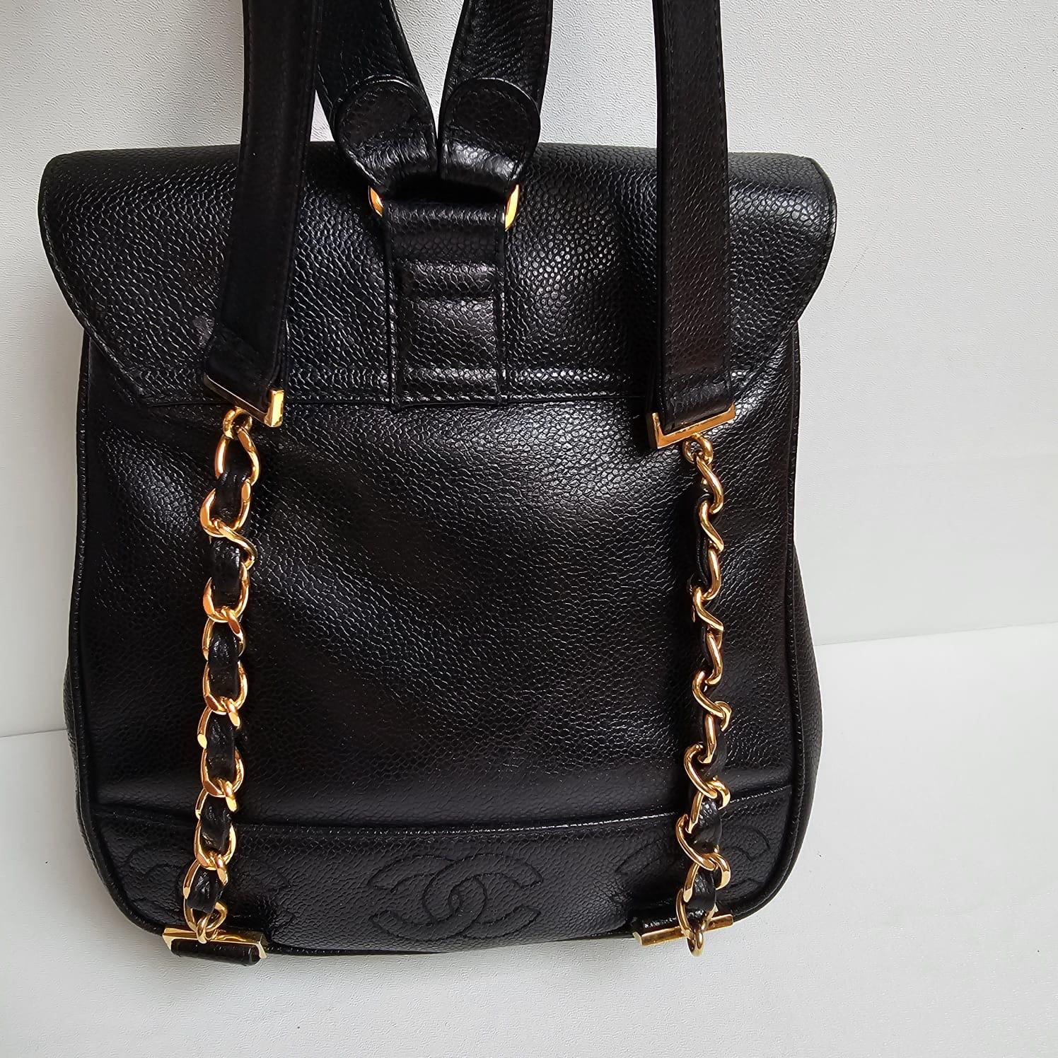 Chanel vintage black caviar backpack with gold hardware. Classic design and perfect for everyday wear with leather strap. Leather has slightly suppled so need proper stuffing. Minor wrinkling ob the leather. Series #4. Only comes with its holo