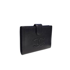 Chanel Vintage Black Caviar Timeless CC Compact French Wallet