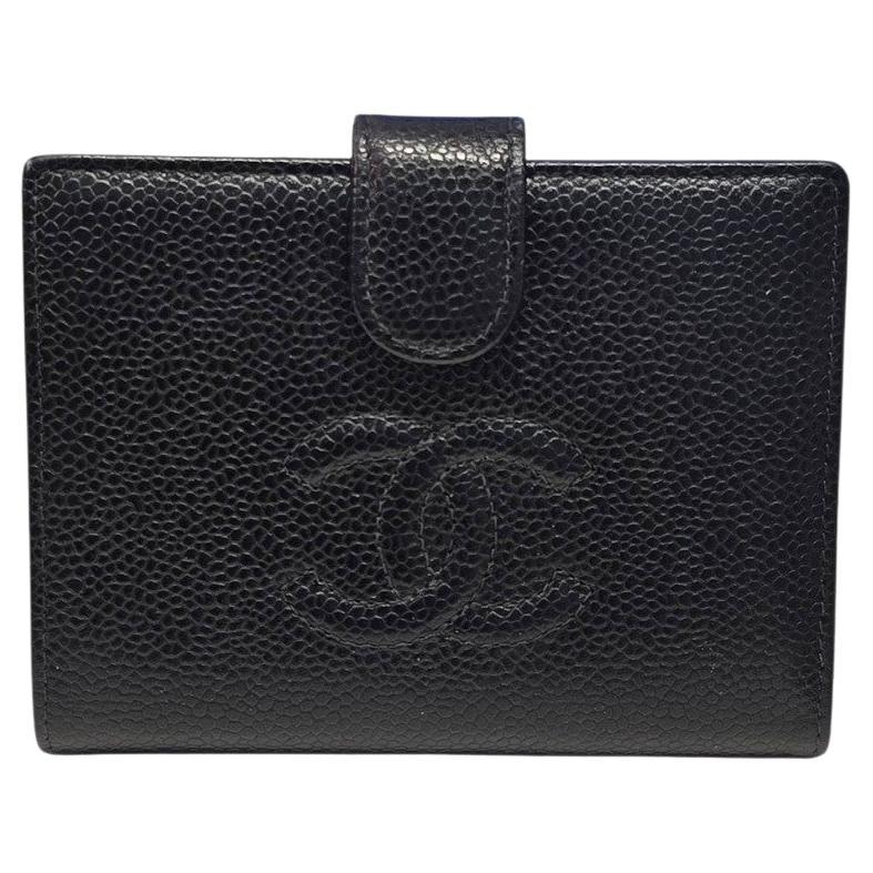 Chanel Vintage Noir Caviar Timeless CC Compact French Wallet