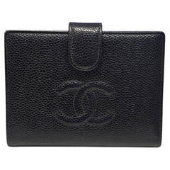 Chanel Vintage Black Caviar Timeless CC Compact French Wallet