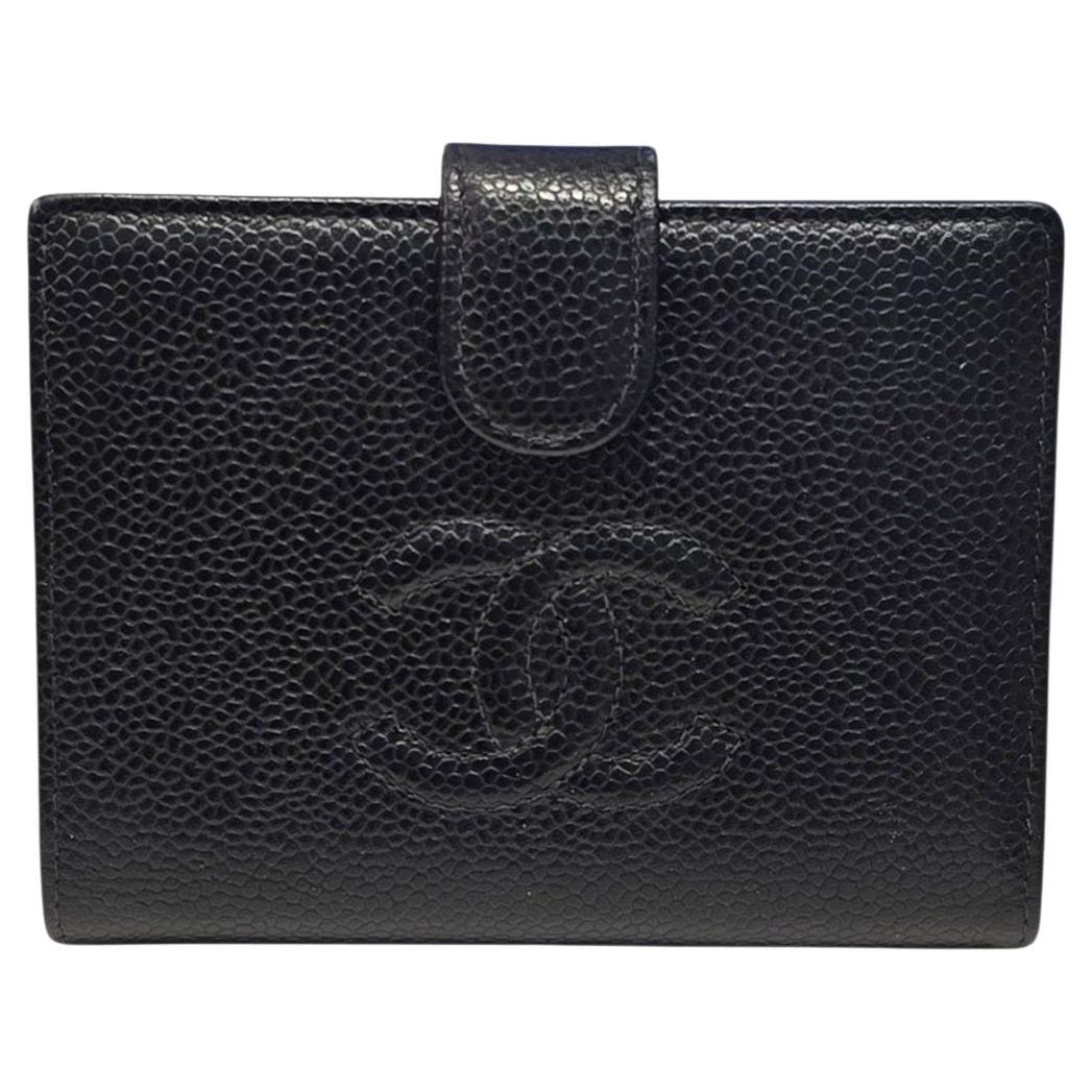 Chanel Vintage Schwarz Kaviar Zeitlose CC Compact Französisch Brieftasche