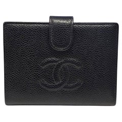 Chanel Used Black Caviar Timeless CC Compact French Wallet